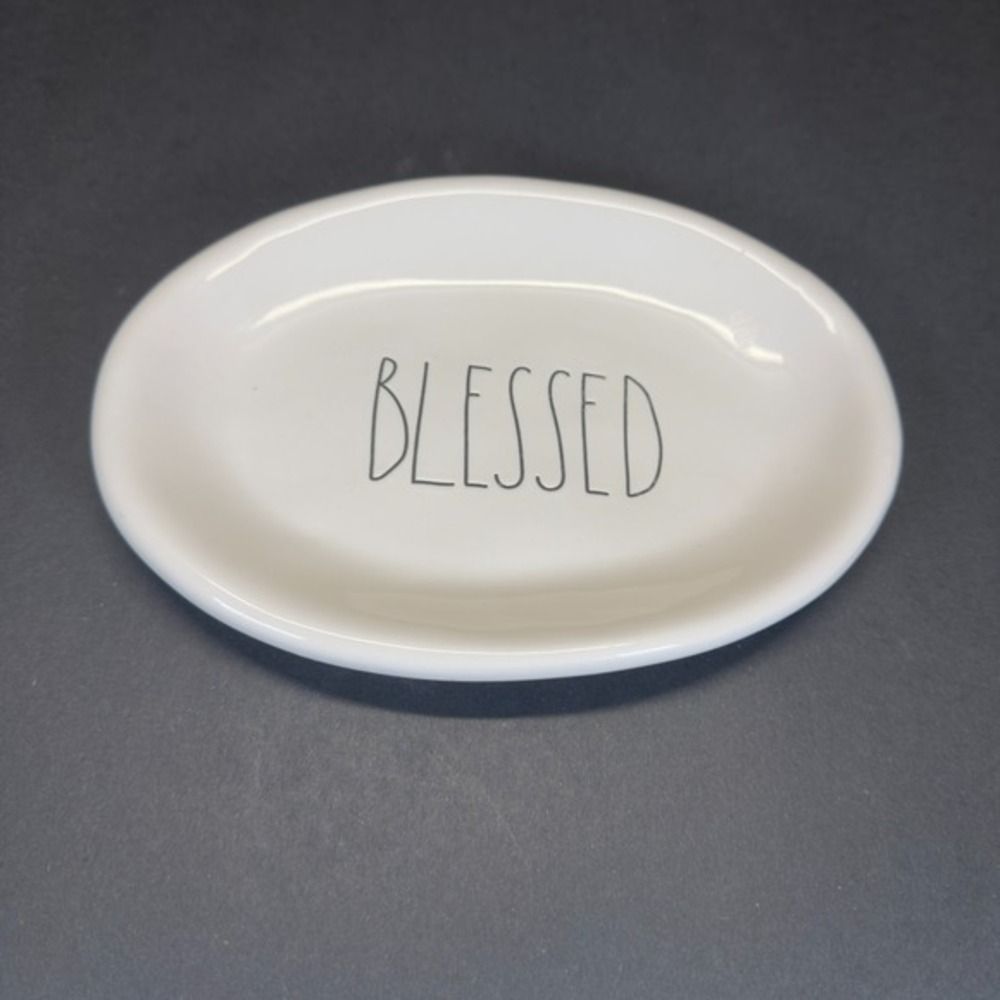 Rae Dunn BLESSED Oval‎ Plate White Ceramic Appetizer Snack Dish Farmhouse Decor